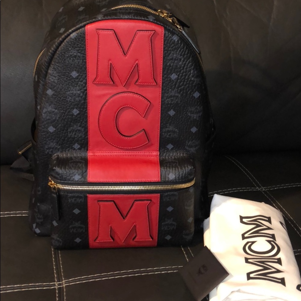 MCM medium backpack black and red